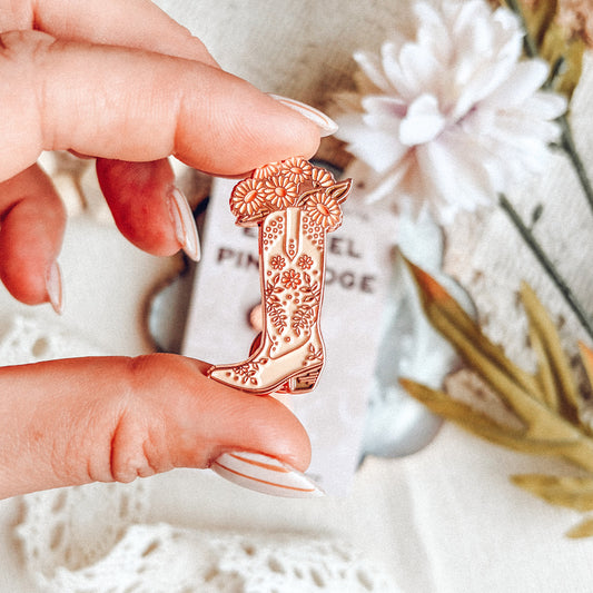 Wildflower Cowboy Boot Enamel Pin Badge