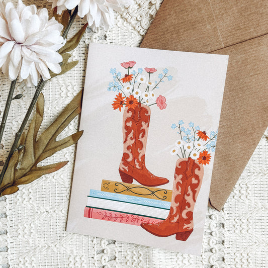 Cowboy Boots and Books Greetings Card