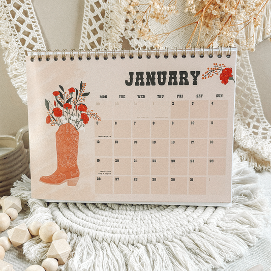 Cowboy Boots And Flowers Desk Calendar 2026