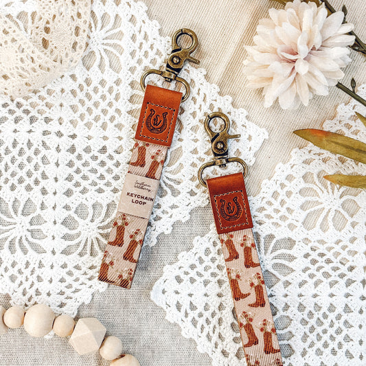 Cowboy Boots And Flowers Keychain Loop