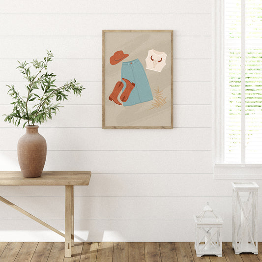 Denim Skirt And Vest Cowgirl Outfit Print