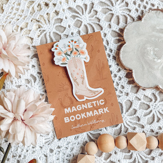Floral Cowboy Boot Magnetic Bookmark