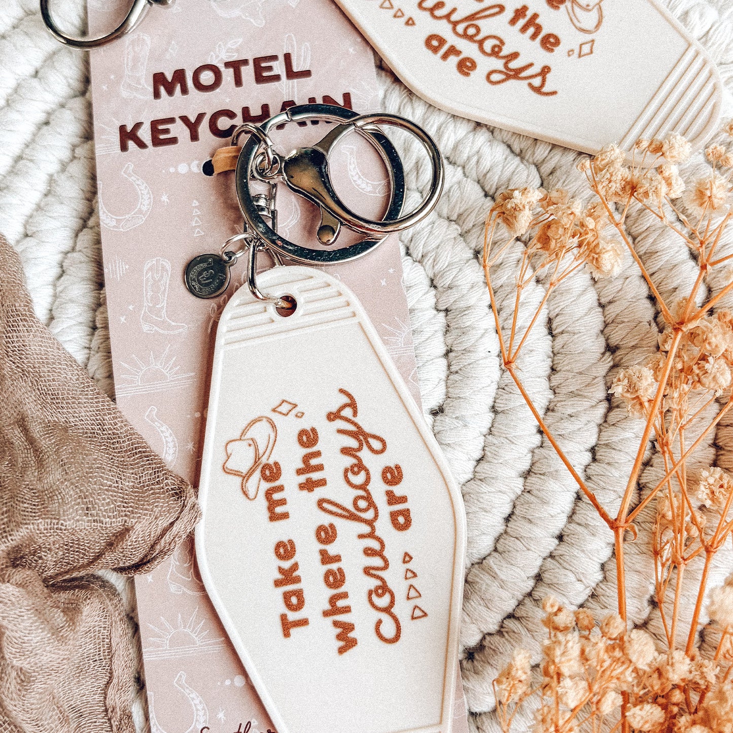 Take Me Where The Cowboys Are Motel Keychain