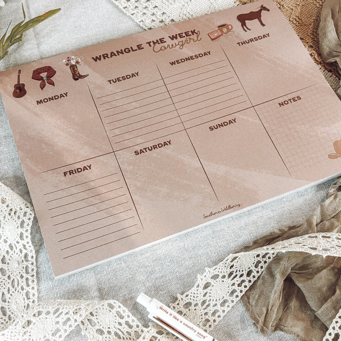 Wrangle Your Week Cowgirl A4 Notepad