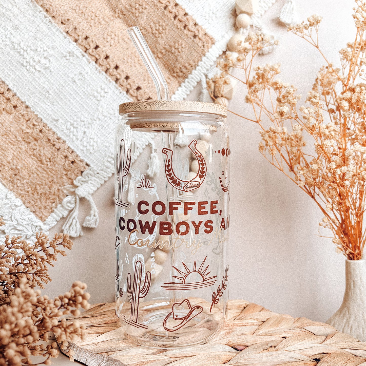 Coffee, Cowboys And Country Music Glass Tumbler