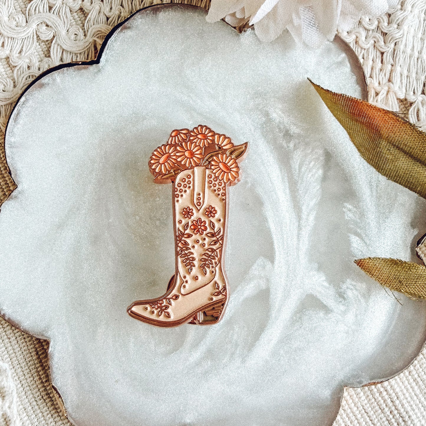 Wildflower Cowboy Boot Enamel Pin Badge