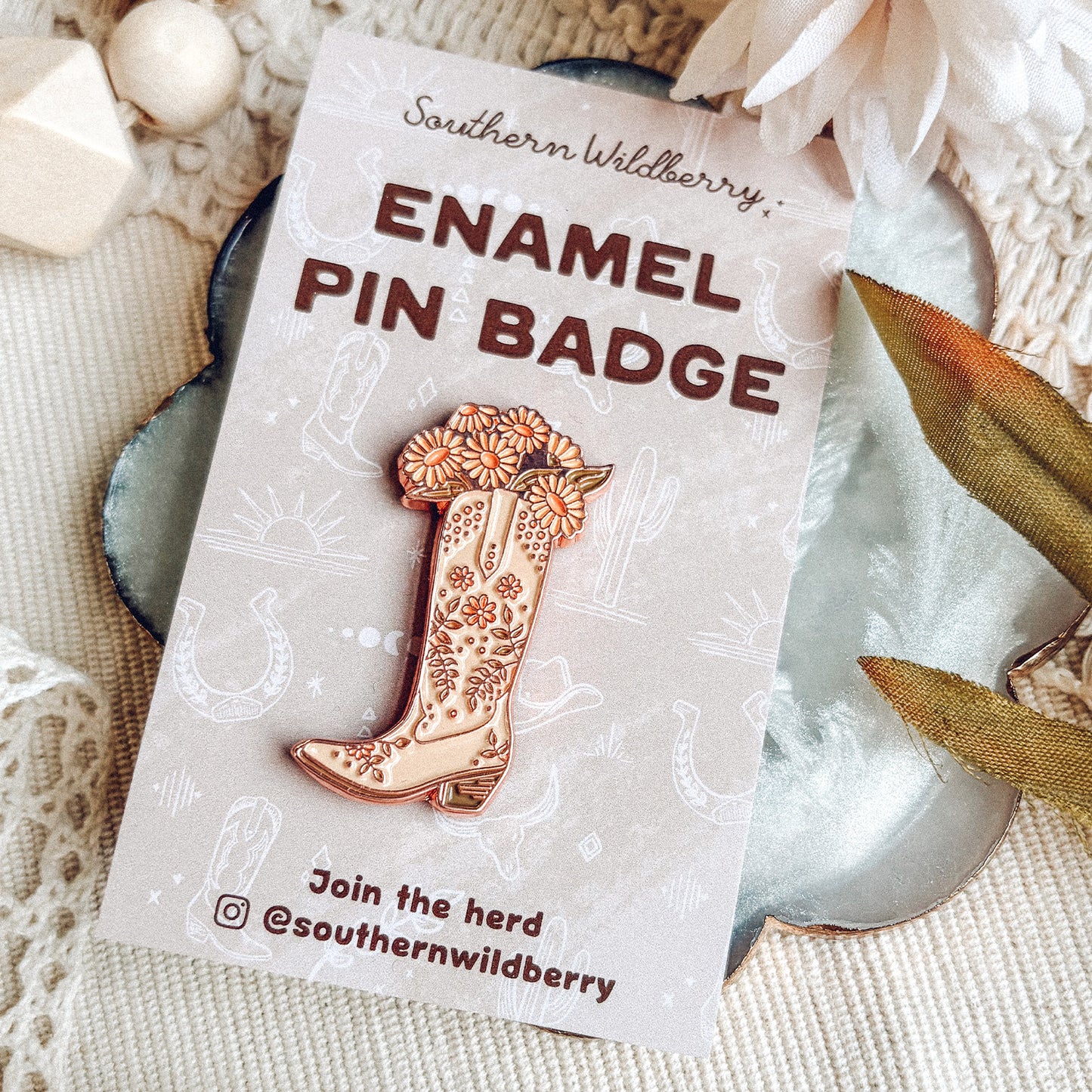 Wildflower Cowboy Boot Enamel Pin Badge
