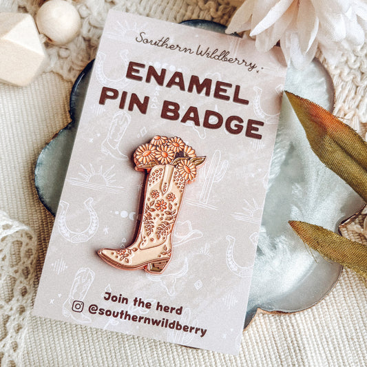 Wildflower Cowboy Boot Enamel Pin Badge