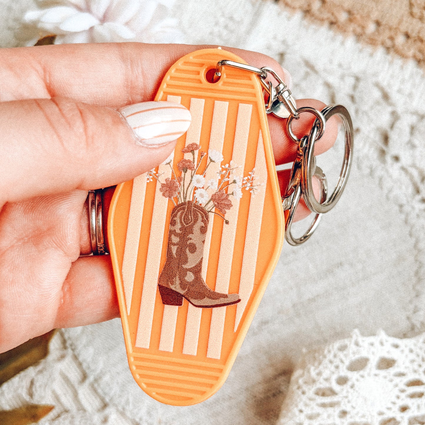 Floral Cowboy Boot Motel Keychain