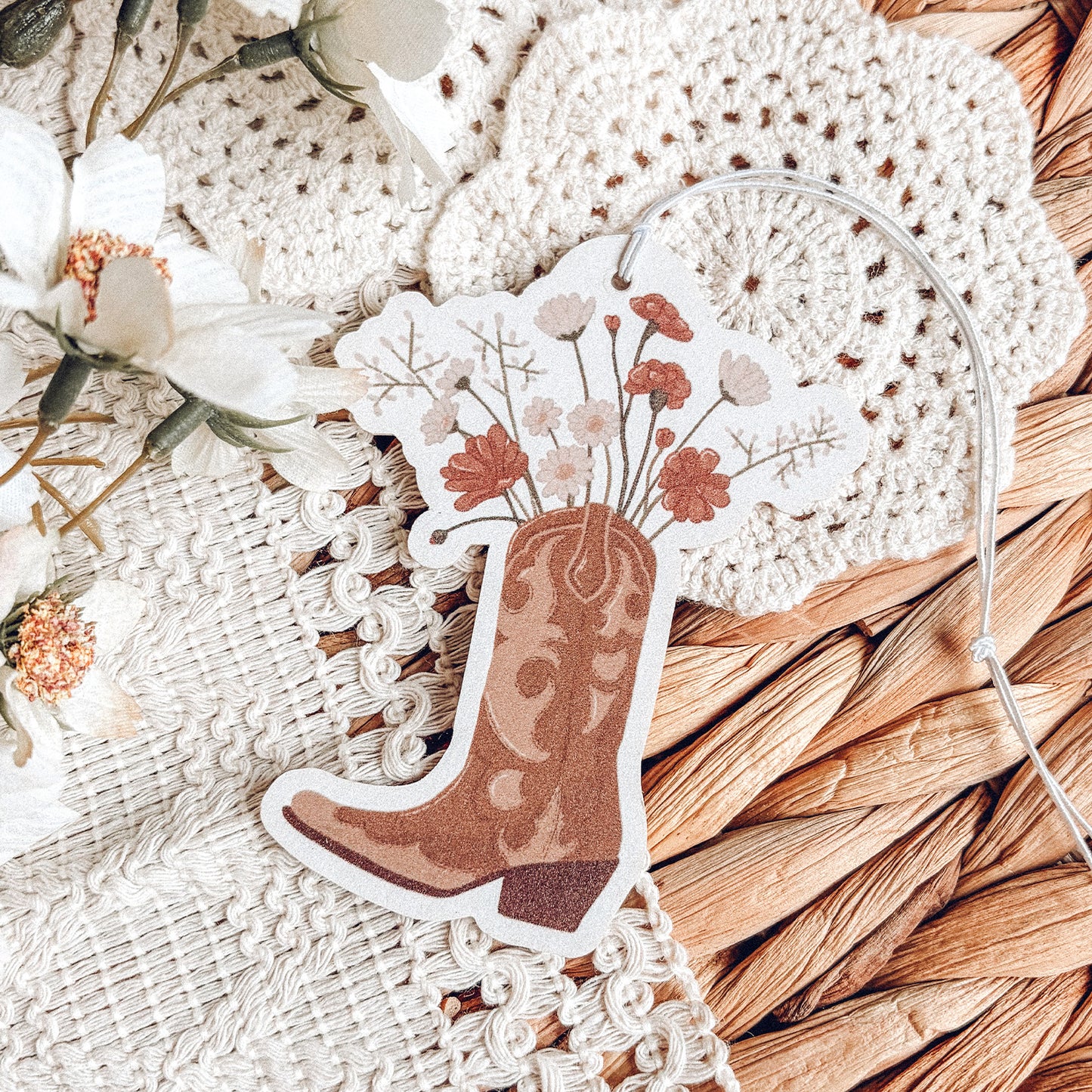 Western Cowboy Boot And Flowers Car Air Freshener