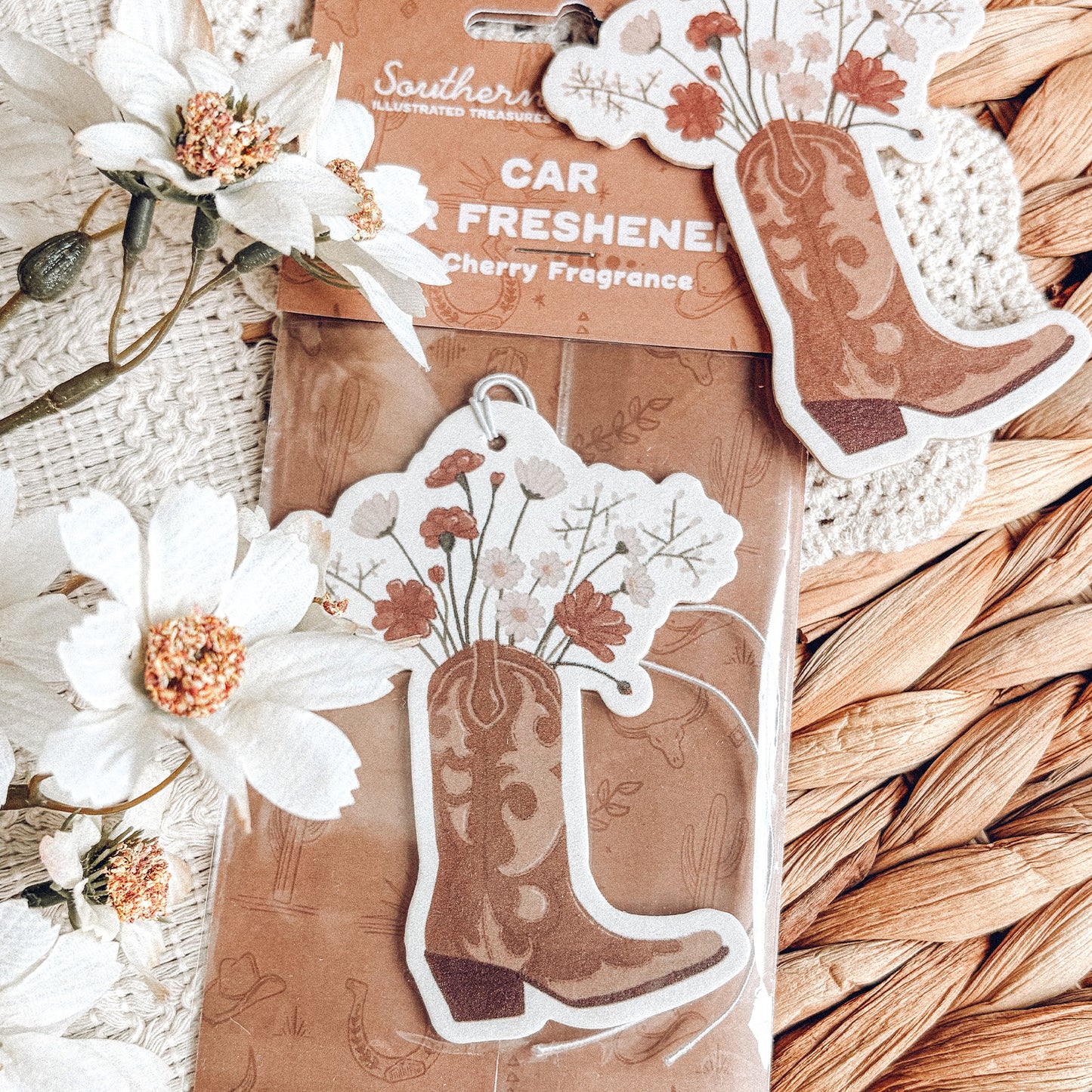 Western Cowboy Boot And Flowers Car Air Freshener