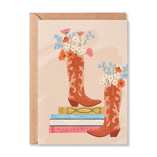Cowboy Boots and Books Greetings Card