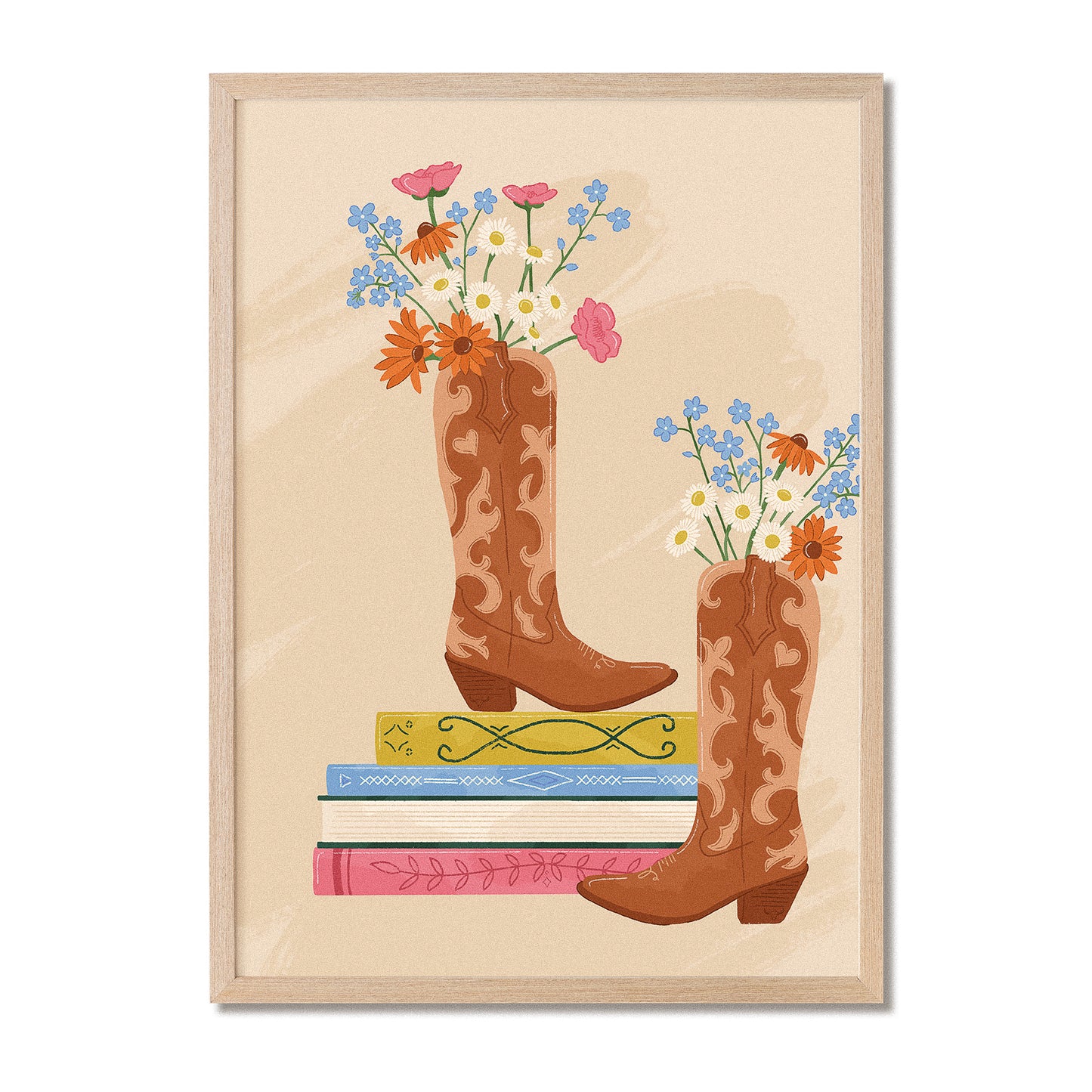 Cowboy Boots, Wildflowers And Books Print