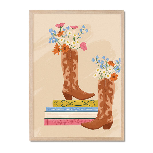 Cowboy Boots, Wildflowers And Books Print