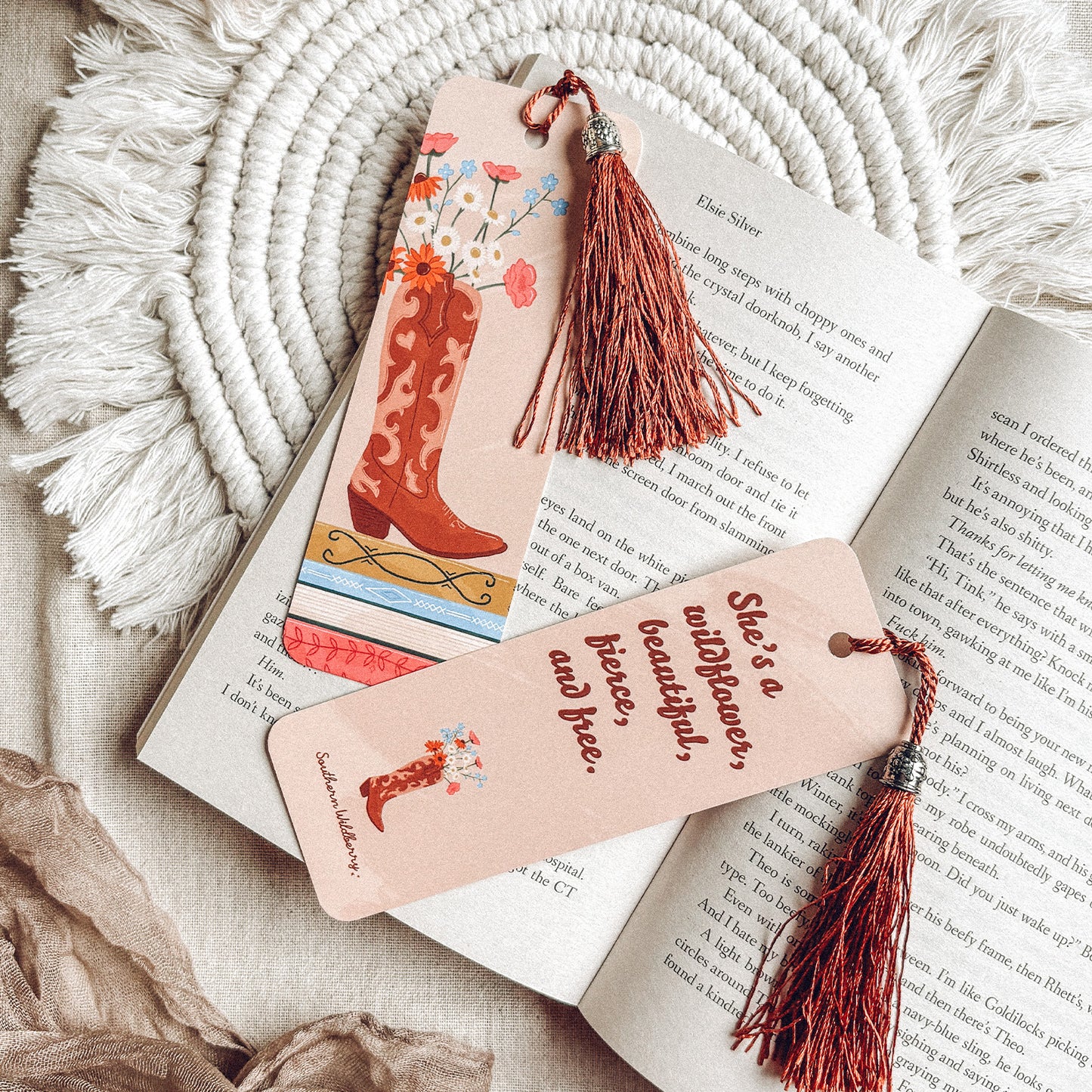 Cowboy Boots And Wildflowers Tassel Bookmark