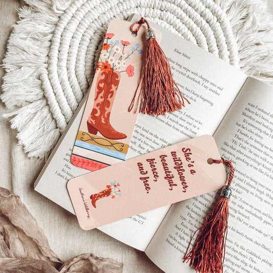 Cowboy Boots And Wildflowers Tassel Bookmark