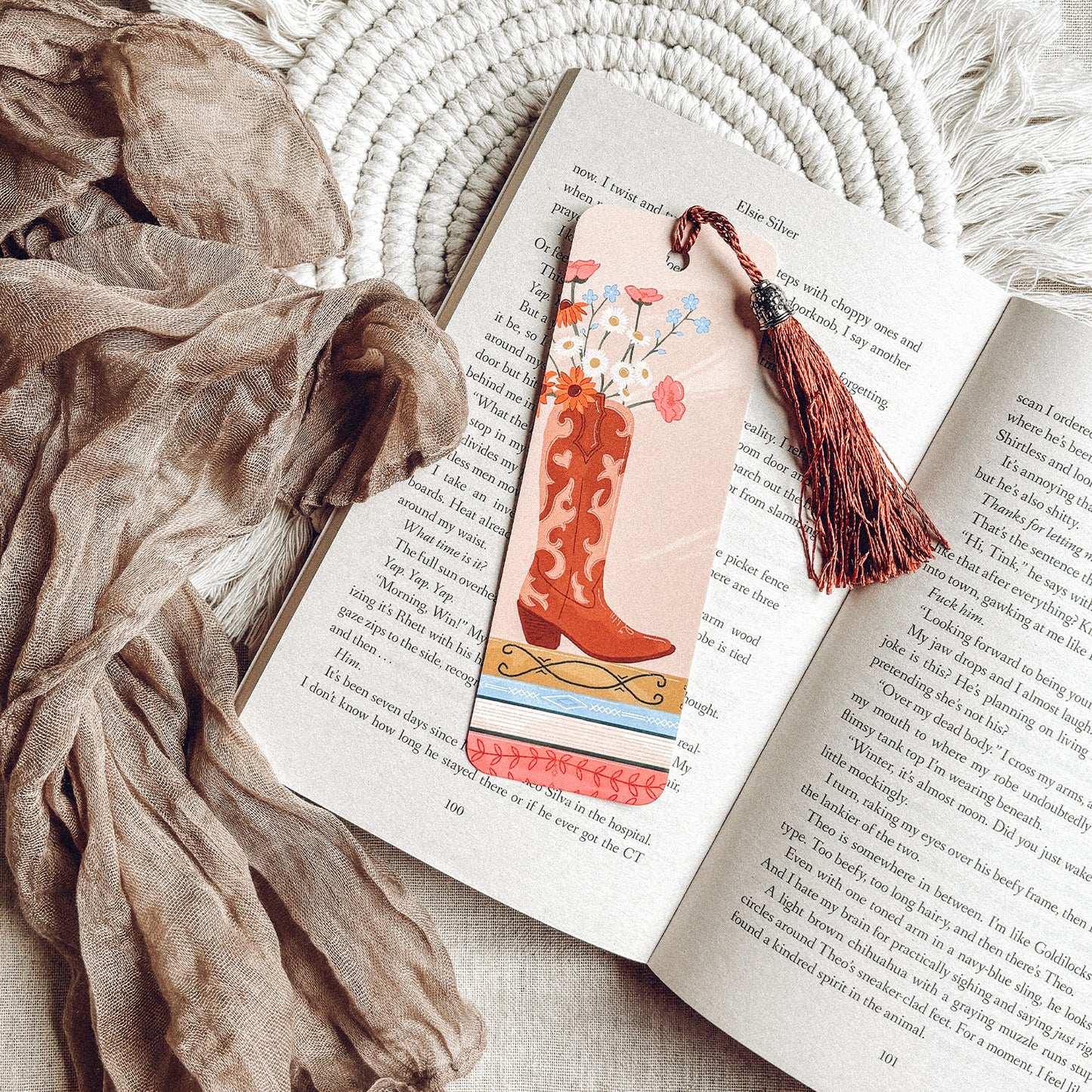 Cowboy Boots And Wildflowers Tassel Bookmark