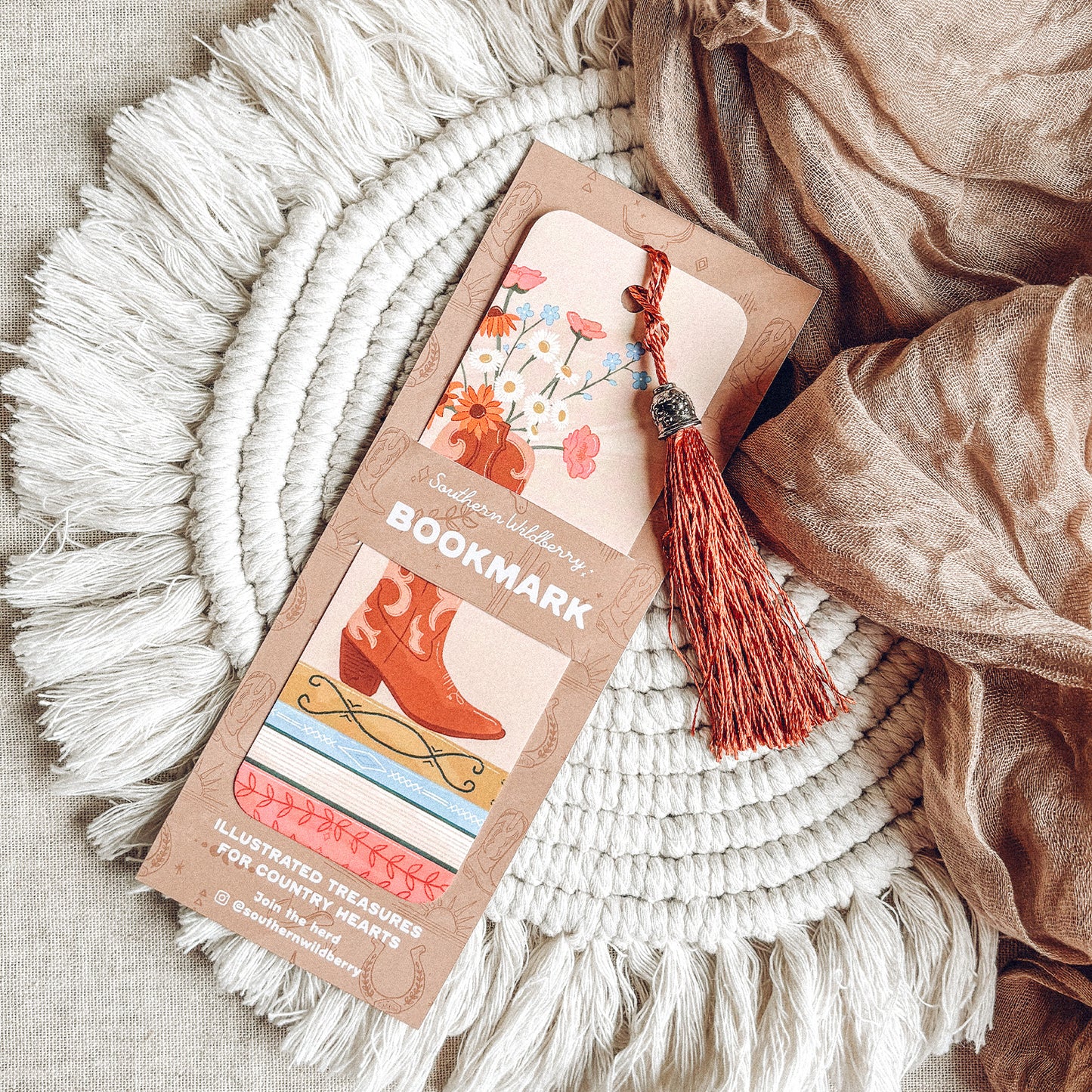 Cowboy Boots And Wildflowers Tassel Bookmark