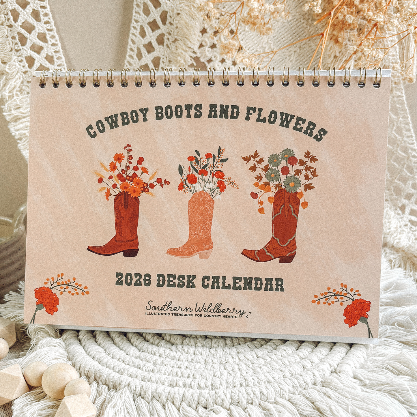 Cowboy Boots And Flowers Desk Calendar 2026