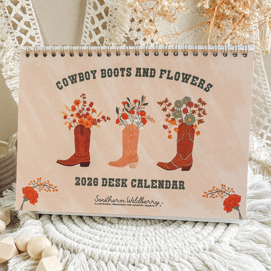 Cowboy Boots And Flowers Desk Calendar 2026