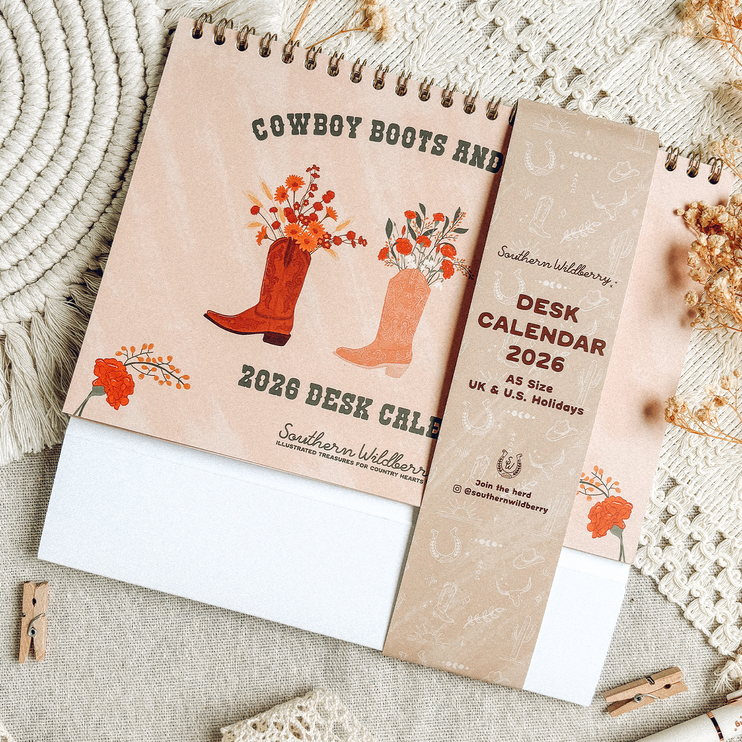 Cowboy Boots And Flowers Desk Calendar 2026