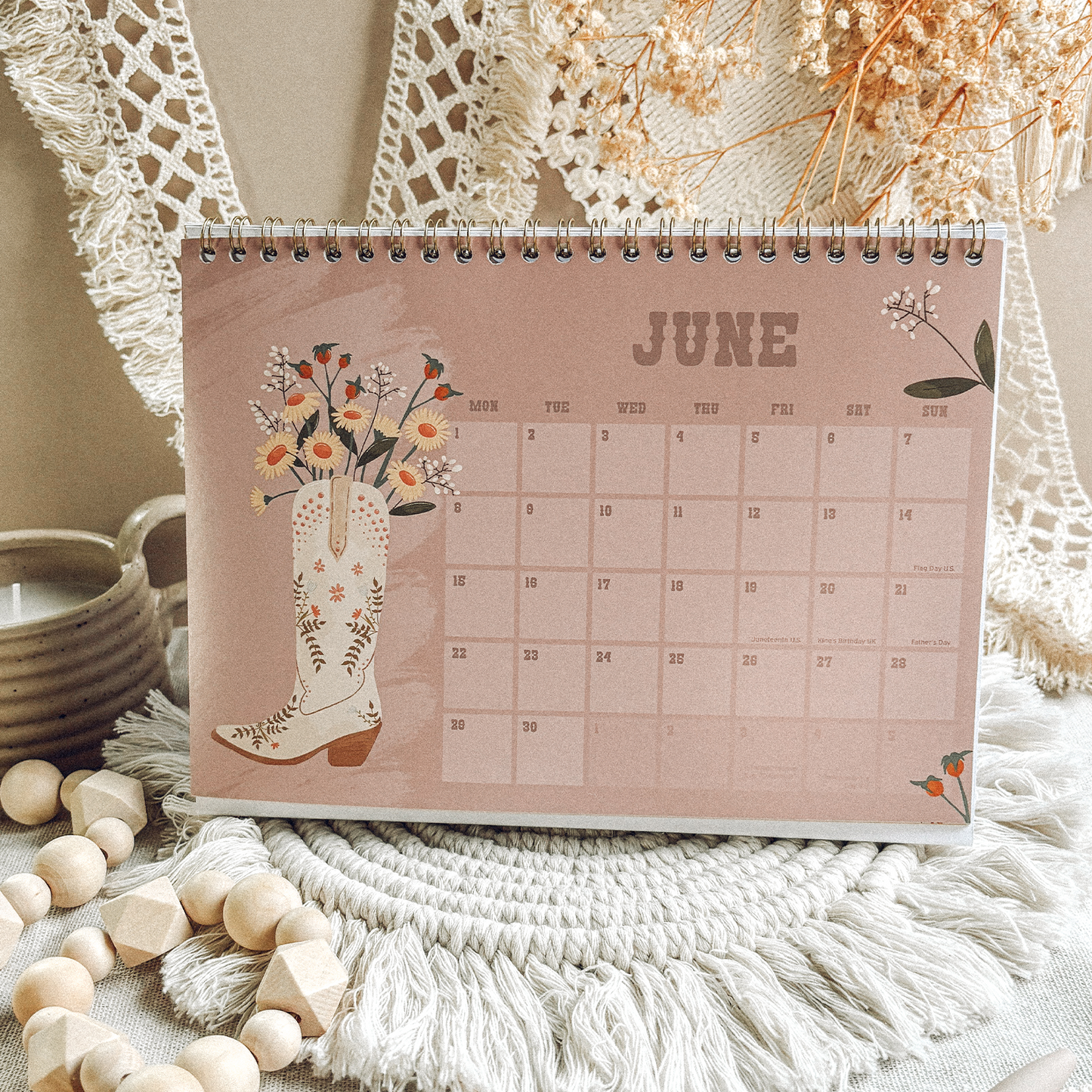 Cowboy Boots And Flowers Desk Calendar 2026