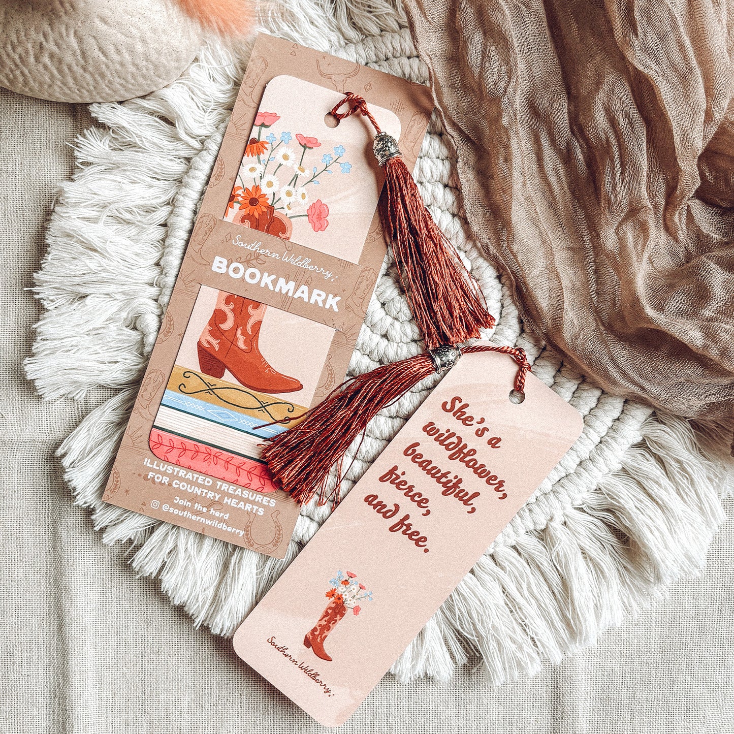 Cowboy Boots And Wildflowers Tassel Bookmark