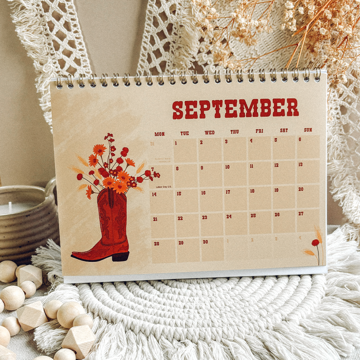 Cowboy Boots And Flowers Desk Calendar 2026