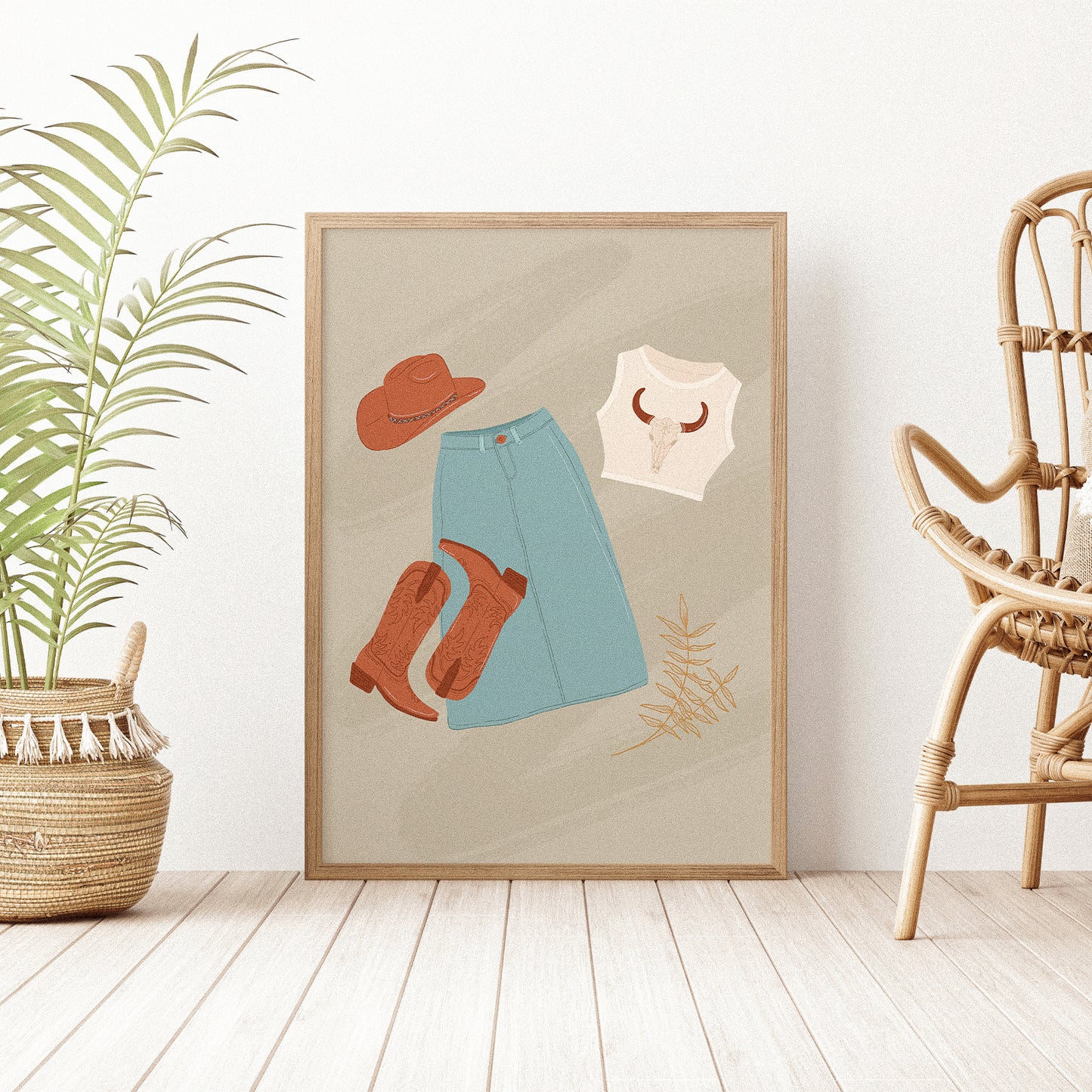 Denim Skirt And Vest Cowgirl Outfit Print