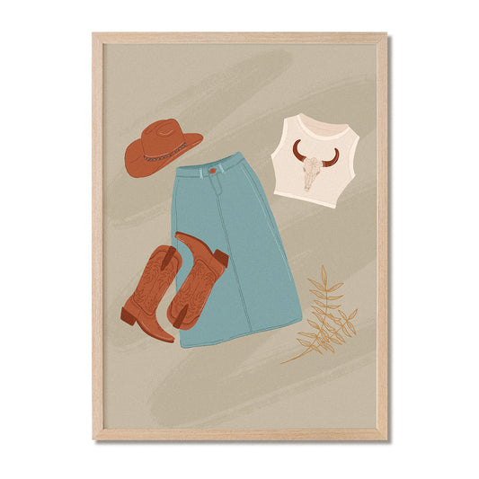 Denim Skirt And Vest Cowgirl Outfit Print