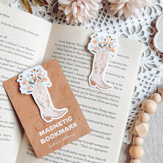 Floral Cowboy Boot Magnetic Bookmark
