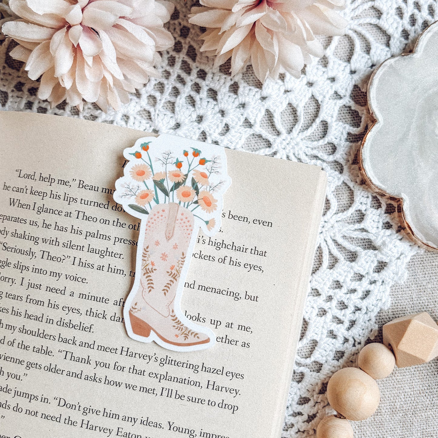 Floral Cowboy Boot Magnetic Bookmark