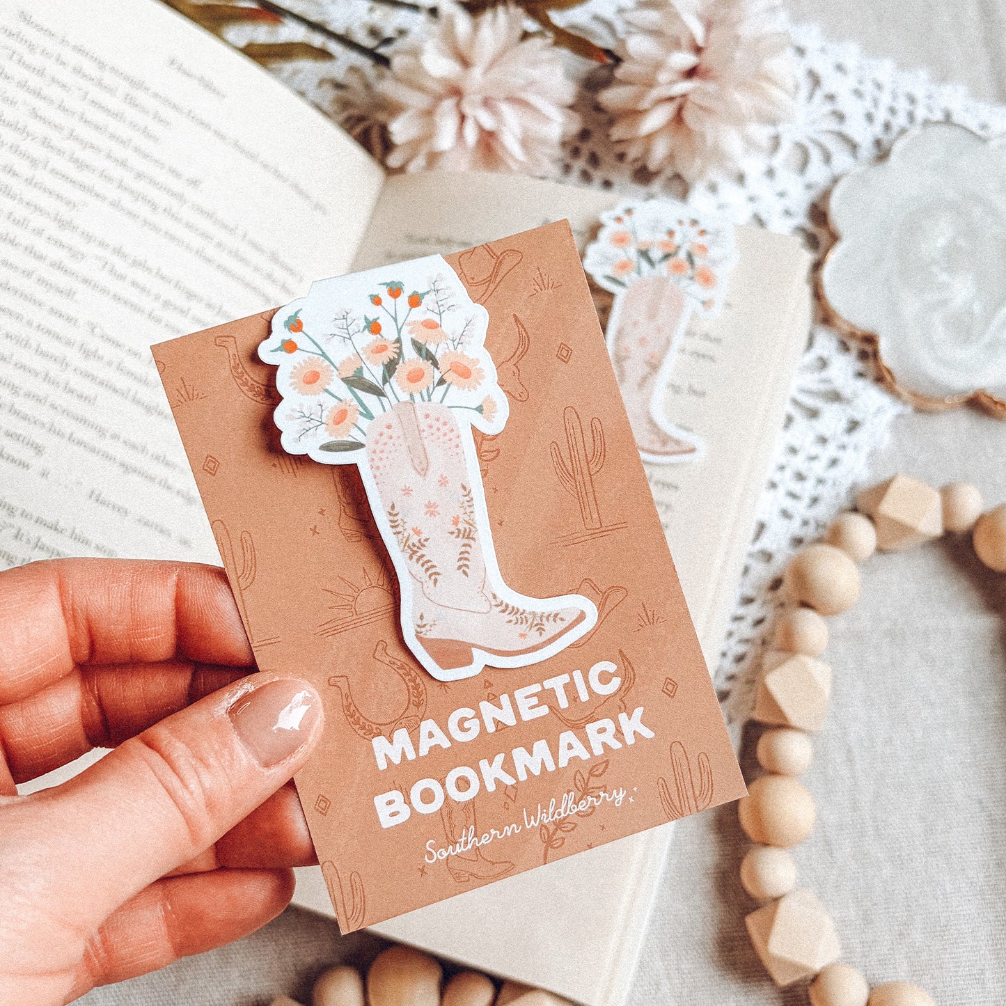 Floral Cowboy Boot Magnetic Bookmark