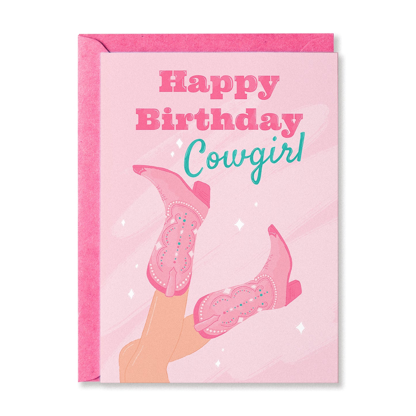 Pink Happy Birthday Cowgirl Greetings Card