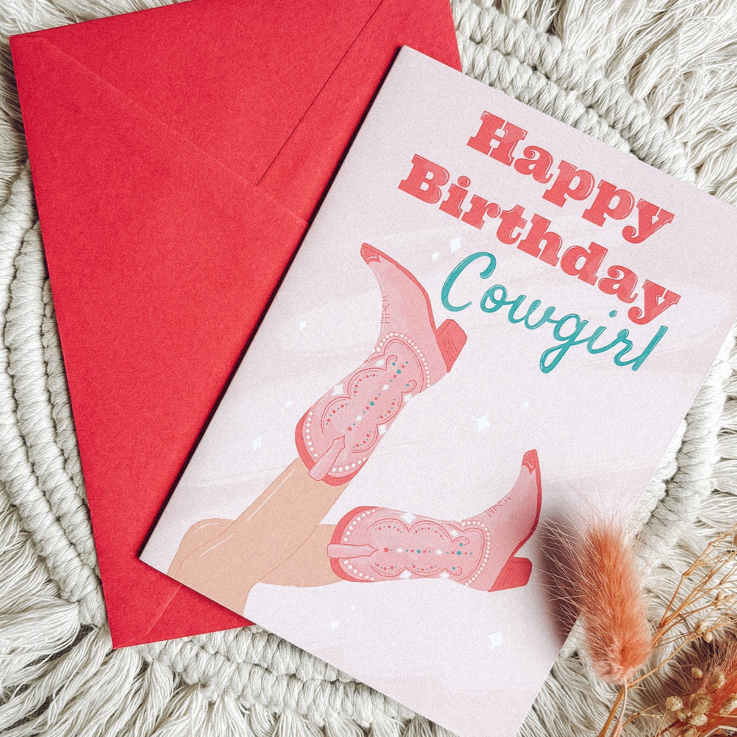Pink Happy Birthday Cowgirl Greetings Card