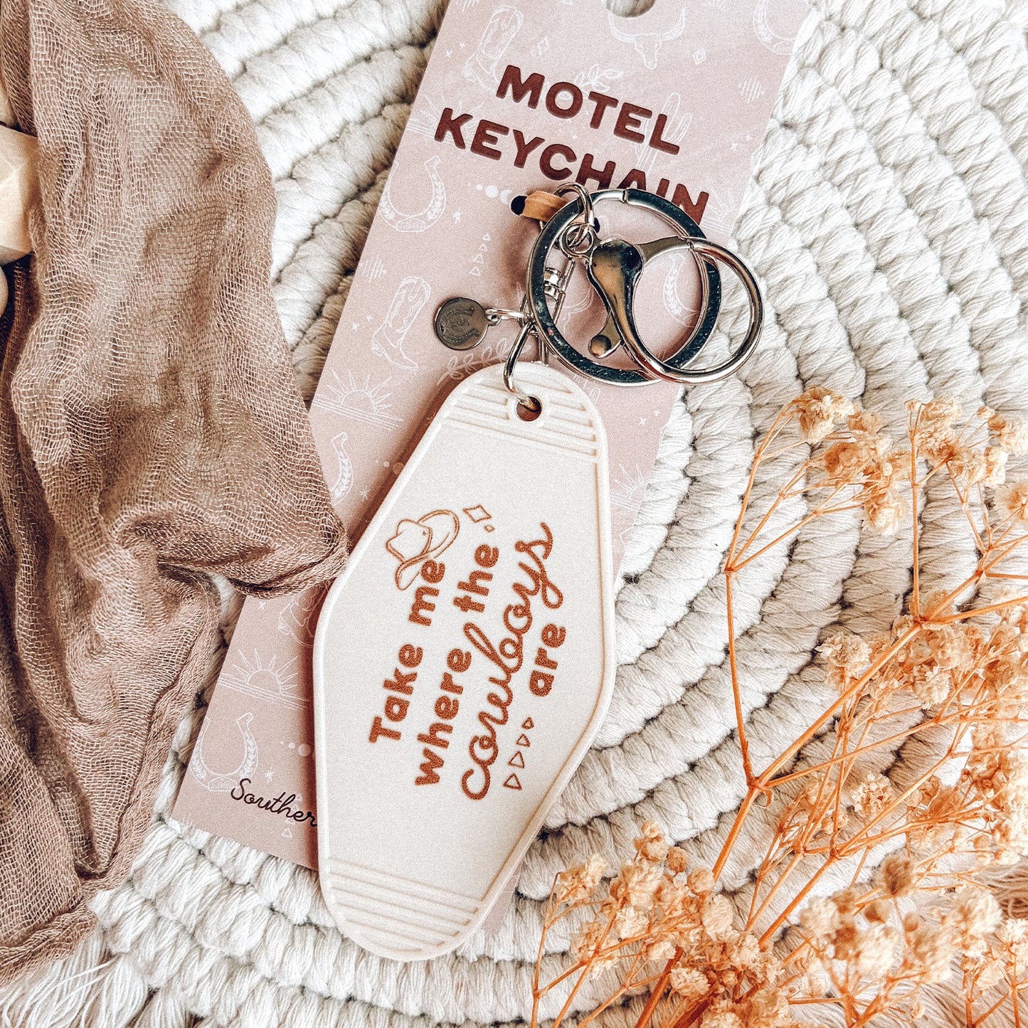 Take Me Where The Cowboys Are Motel Keychain