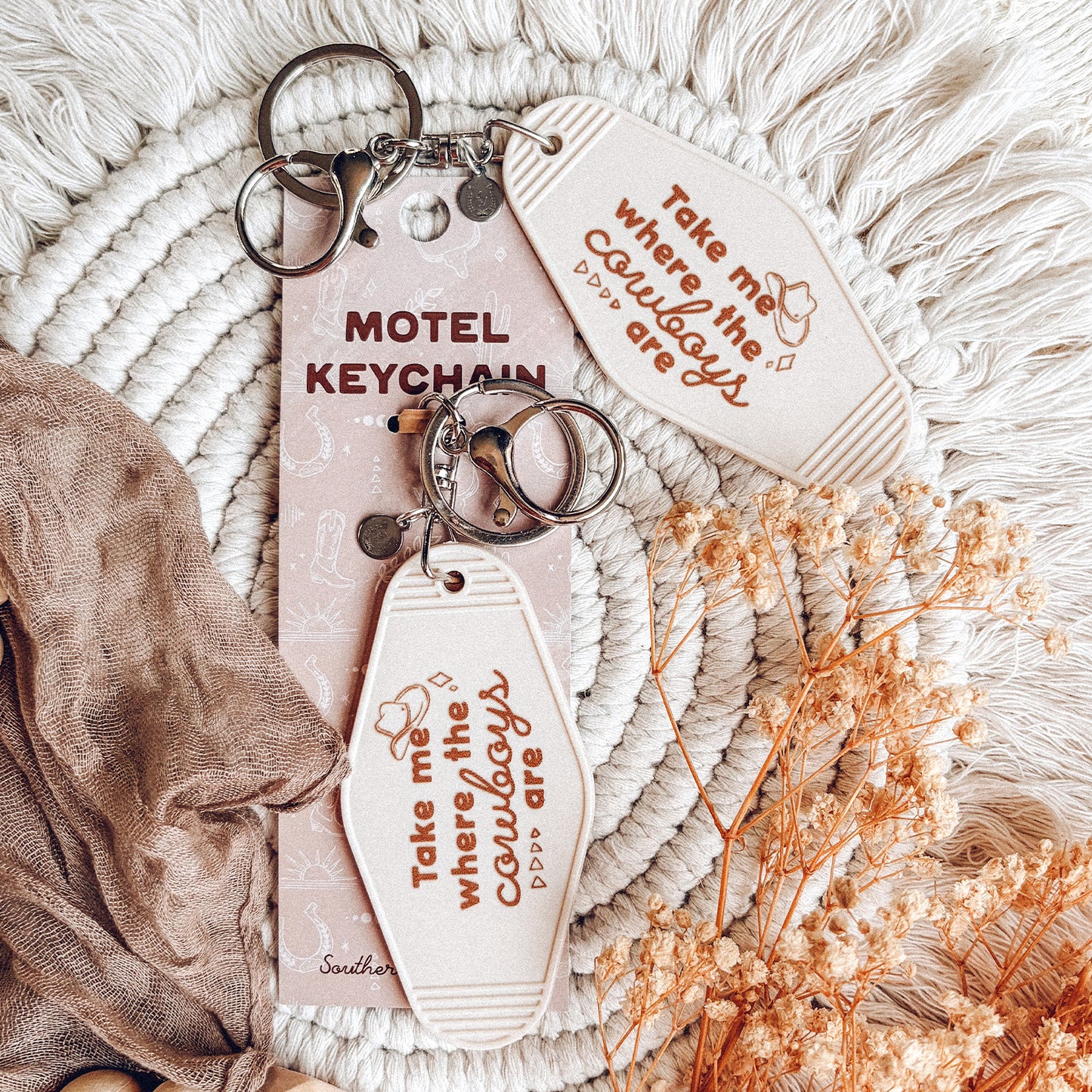 Take Me Where The Cowboys Are Motel Keychain