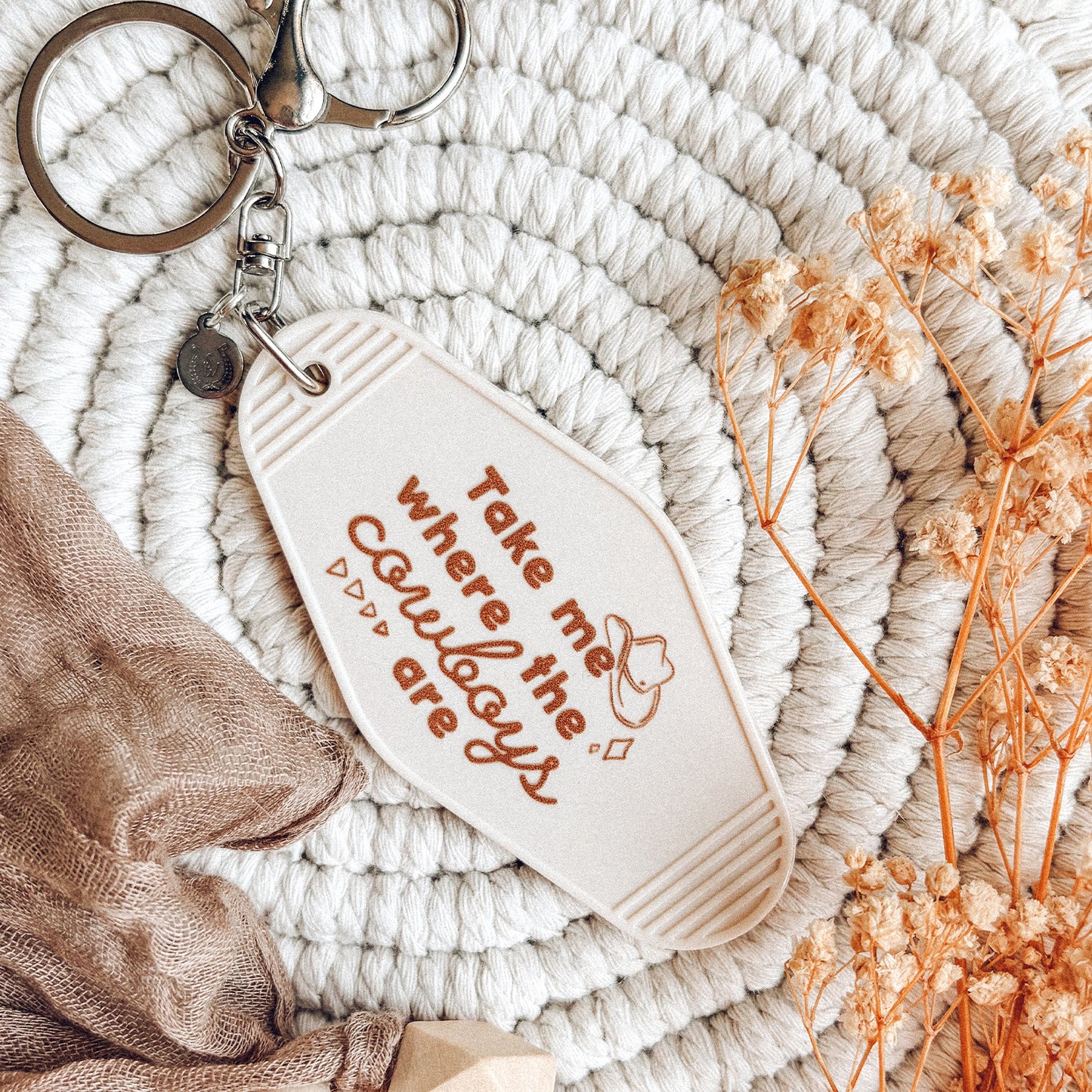 Take Me Where The Cowboys Are Motel Keychain