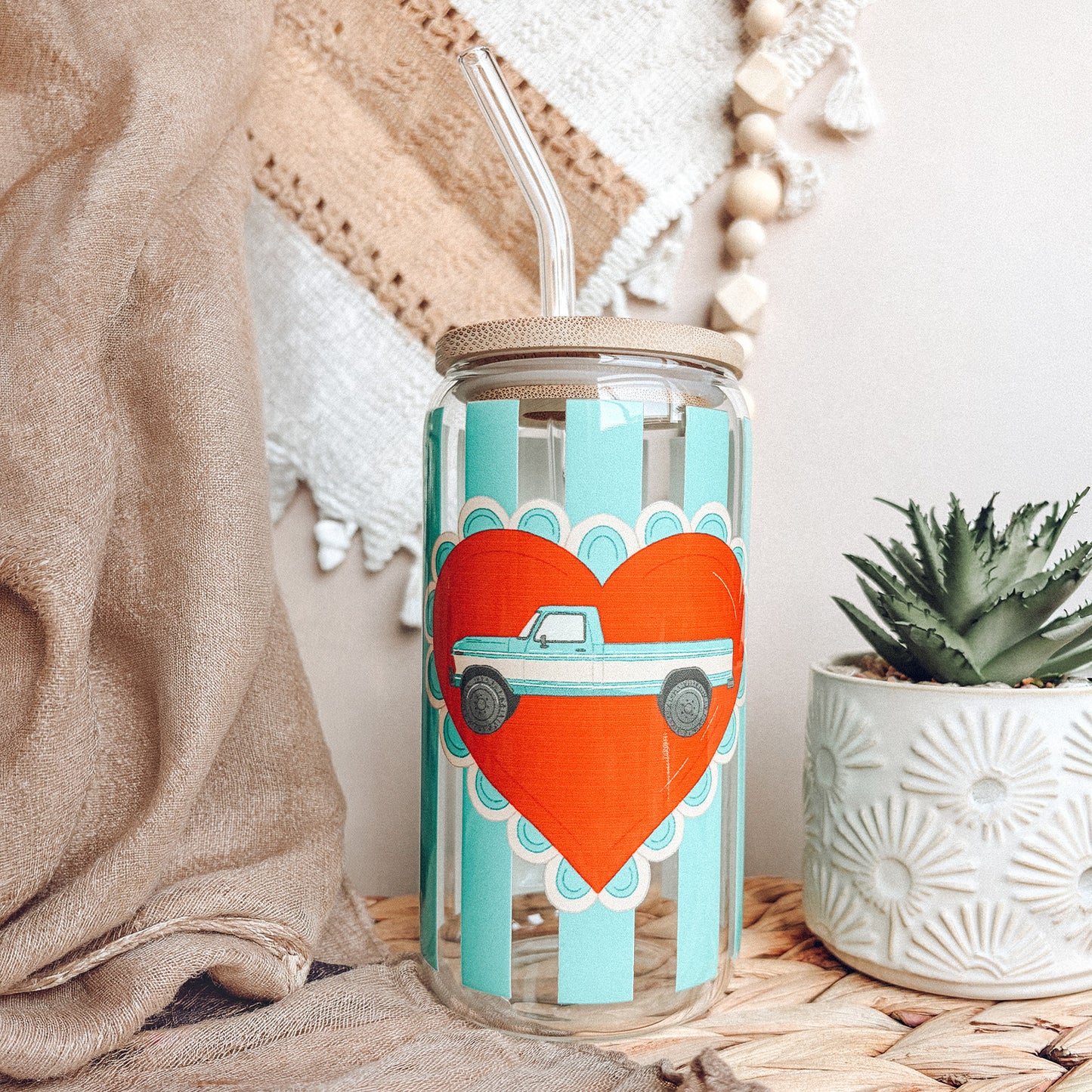 Truck Heart Glass Tumbler