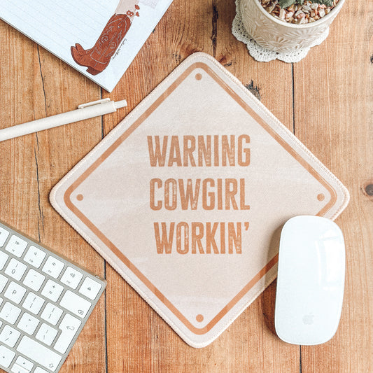 Warning Cowgirl Working Mouse Mat