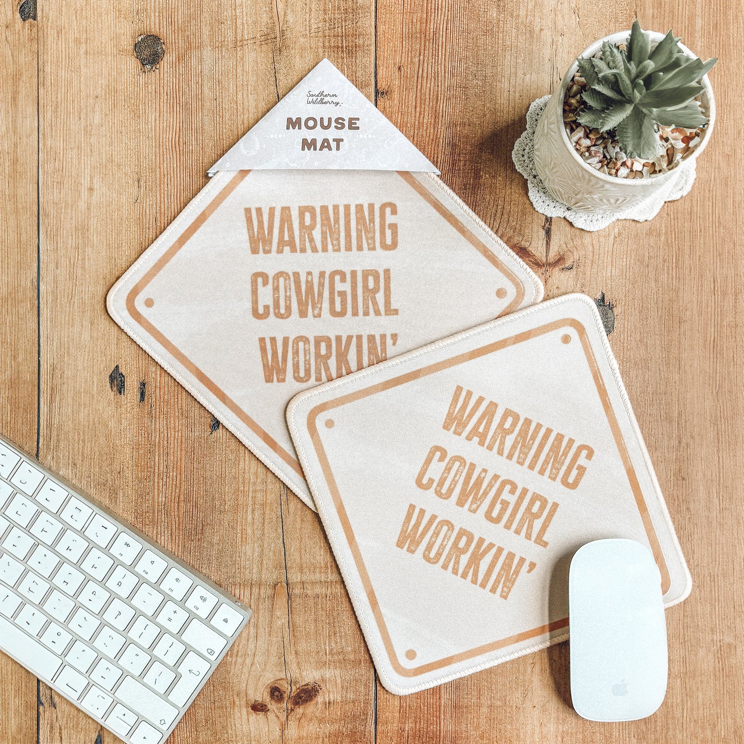 Warning Cowgirl Working Mouse Mat