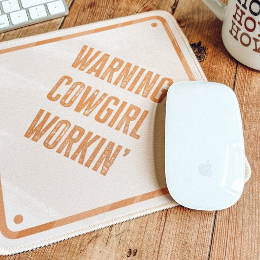 Warning Cowgirl Working Mouse Mat