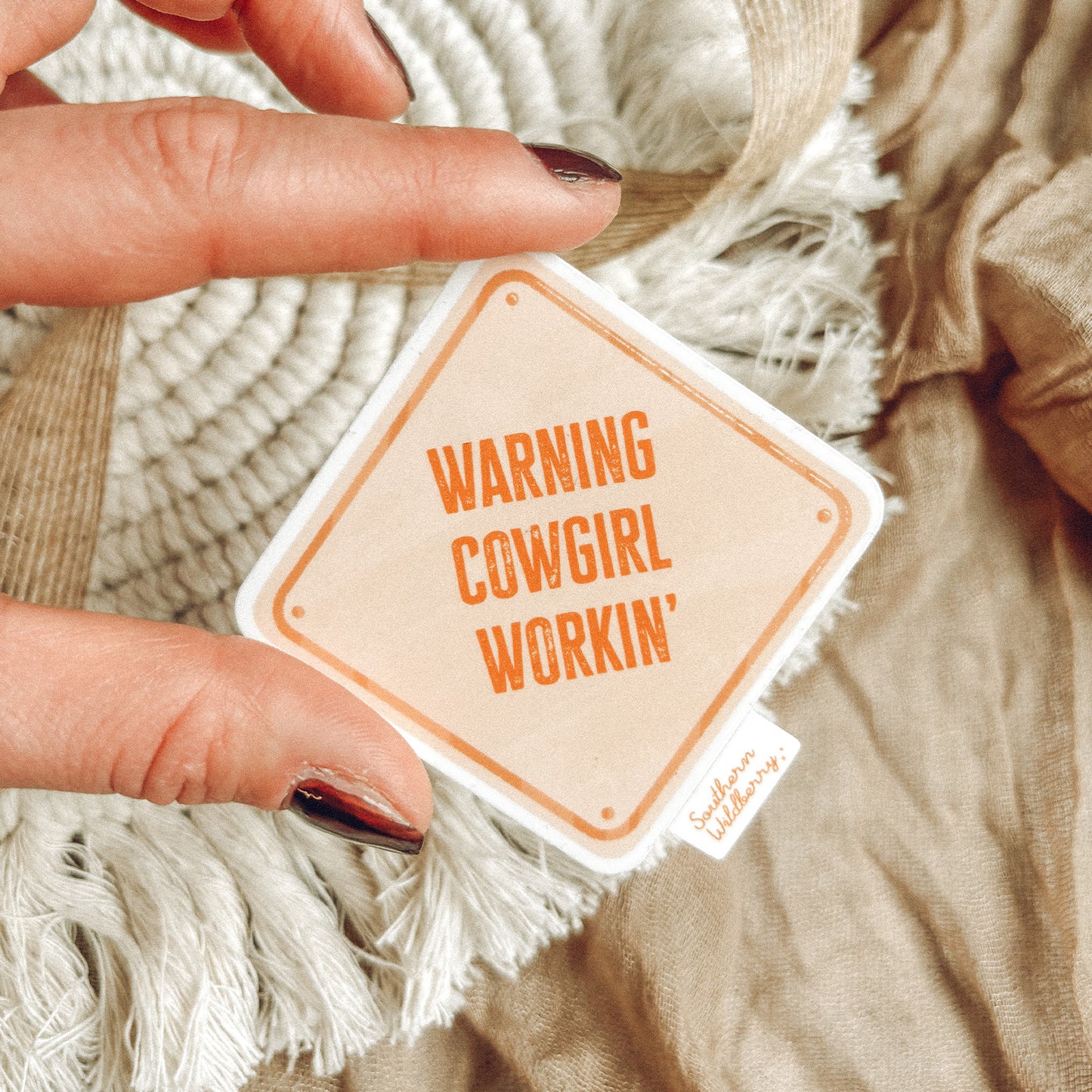 Warning Cowgirl Working' Sticker