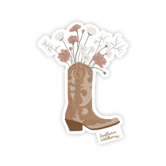 Western Cowboy Boot And Flowers Sticker