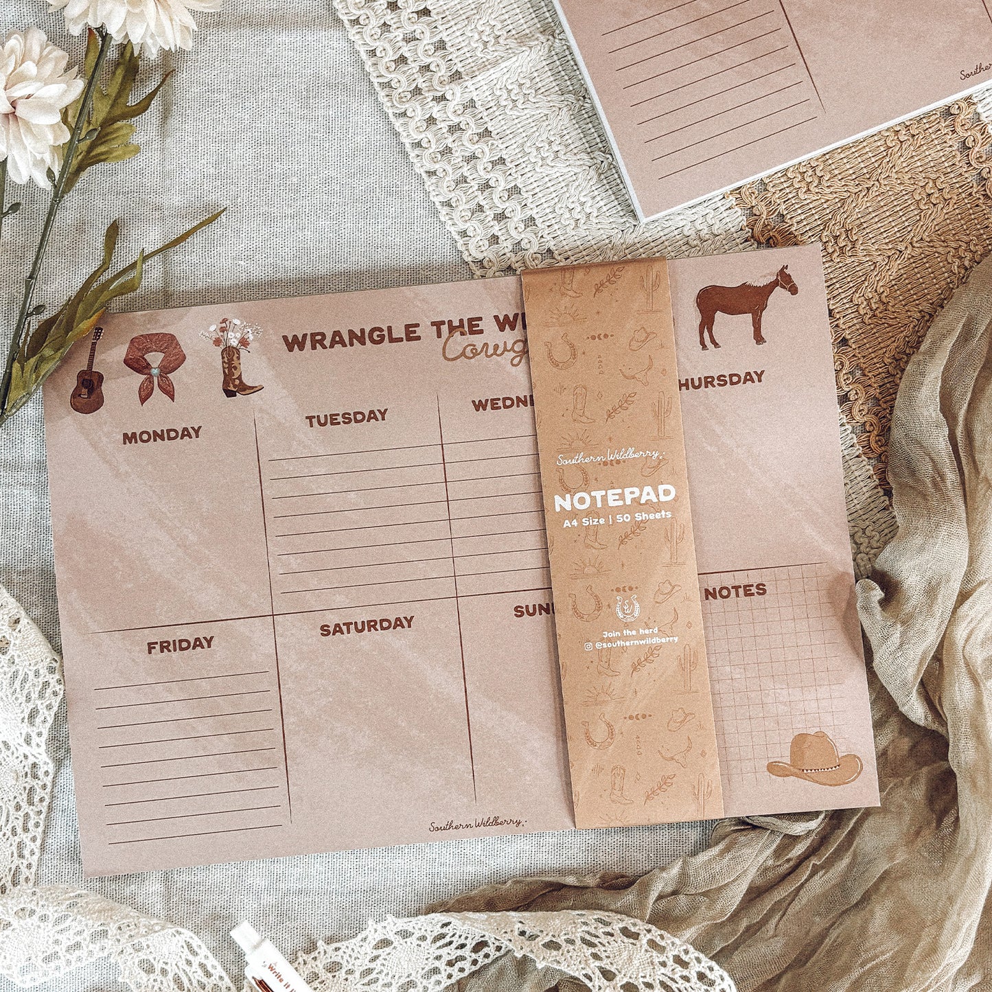Wrangle Your Week Cowgirl A4 Notepad